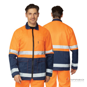 Костюм мужской летний «Спектр 2М» оранжевый/синий 3-го класса сигнальной защиты (куртка и полукомбинезон). Артикул: 9397. Цена от 2 800,00 р. в г. Новосибирск