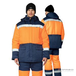 Костюм мужской утеплённый «Трасса» оранжевый/тёмно-синий (куртка и полукомбинезон). Артикул: Сиг204. Цена от 3 960,00 р. в г. Новосибирск