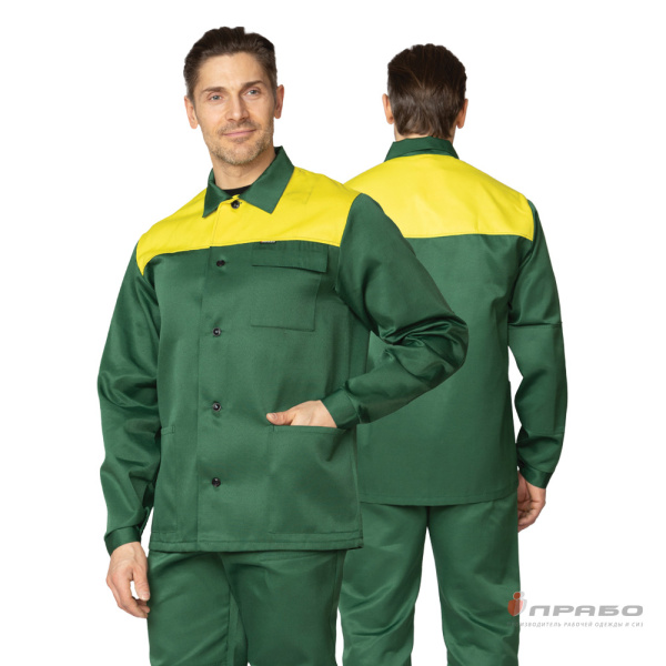 Костюм мужской «Стандарт Плюс» зелёный/жёлтый (куртка и брюки). Артикул: Кос125. #REGION_MIN_PRICE# в г. Новосибирск