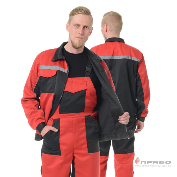 Костюм мужской «Бригадир 2» красный/чёрный (куртка и полукомбинезон). Артикул: Кос132. #REGION_MIN_PRICE# в г. Новосибирск