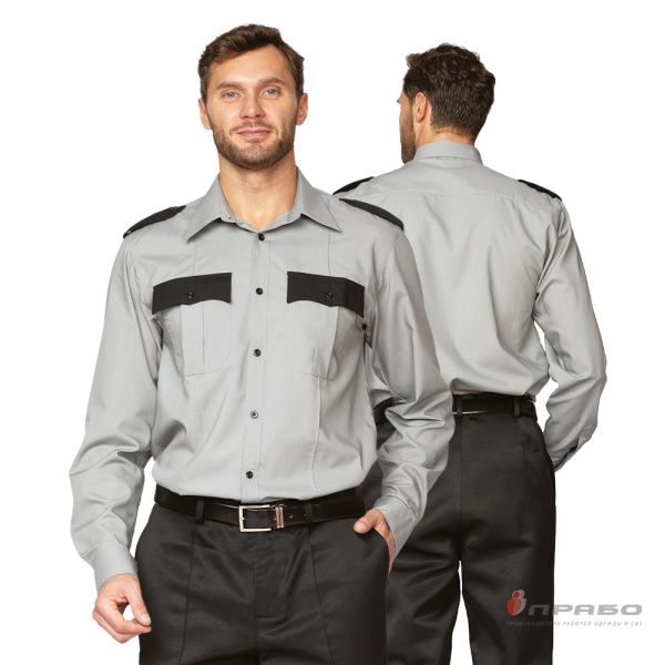 Рубашка мужская с длинными рукавами серая/чёрная. Артикул: Руб007001. #REGION_MIN_PRICE# в г. Новосибирск