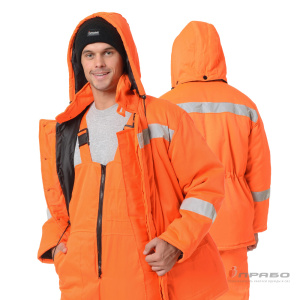 Костюм утеплённый «Дорожник» оранжевый сигнальный (куртка и полукомбинезон). Артикул: Сиг203. Цена от 3 540 р. в г. Новосибирск
