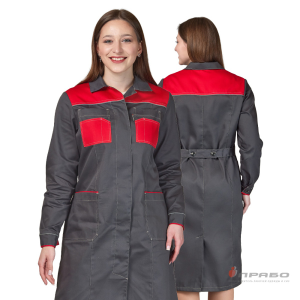 Халат женский «Бренд 2020» серый/красный. Артикул: 10257. #REGION_MIN_PRICE# в г. Новосибирск