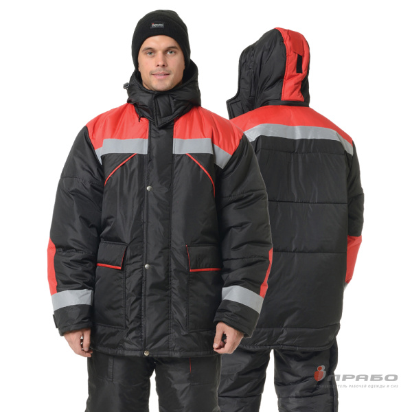 Костюм мужской утеплённый «Эверест» чёрный/красный (куртка и полукомбинезон). Артикул: Кос202. #REGION_MIN_PRICE# в г. Новосибирск