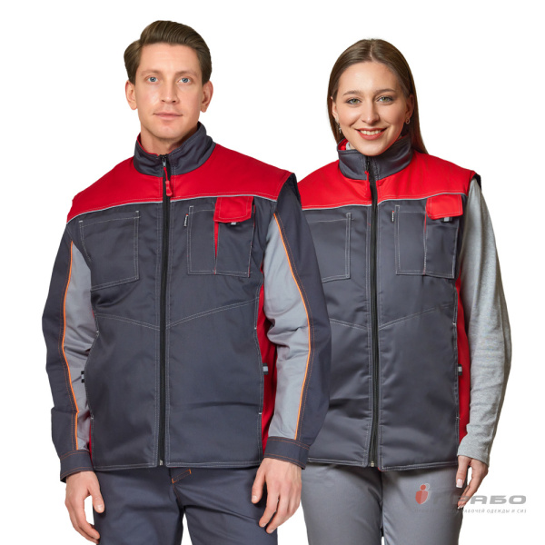 Жилет универсальный утеплённый «Бренд» тёмно-серый/красный. Артикул: Жил201. #REGION_MIN_PRICE# в г. Новосибирск