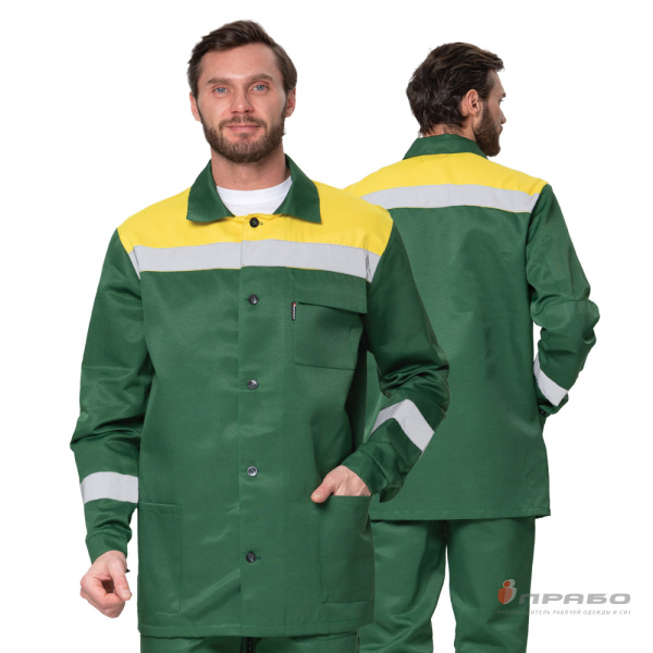 Костюм мужской летний «Стандарт 1 СОП» зелёный/жёлтый (куртка и брюки). Артикул: 9407. #REGION_MIN_PRICE# в г. Новосибирск