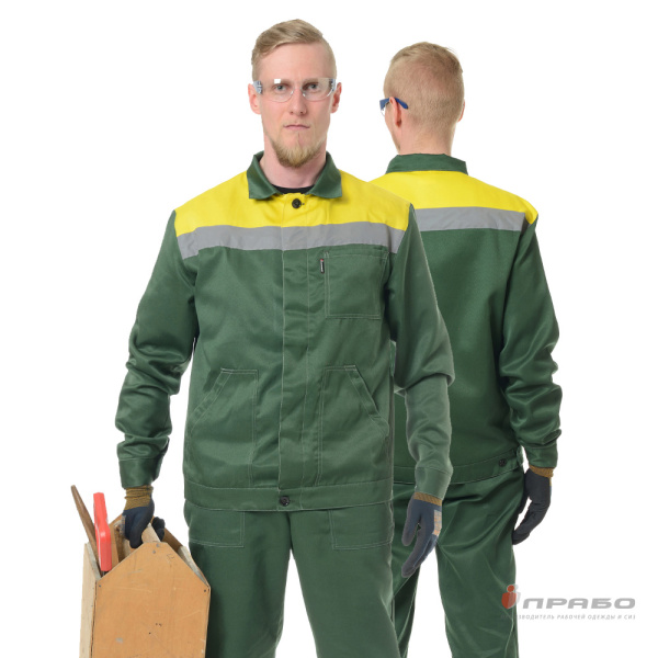Костюм мужской «Пантеон 2» зелёный/жёлтый (куртка и полукомбинезон). Артикул: Кос119. #REGION_MIN_PRICE# в г. Новосибирск