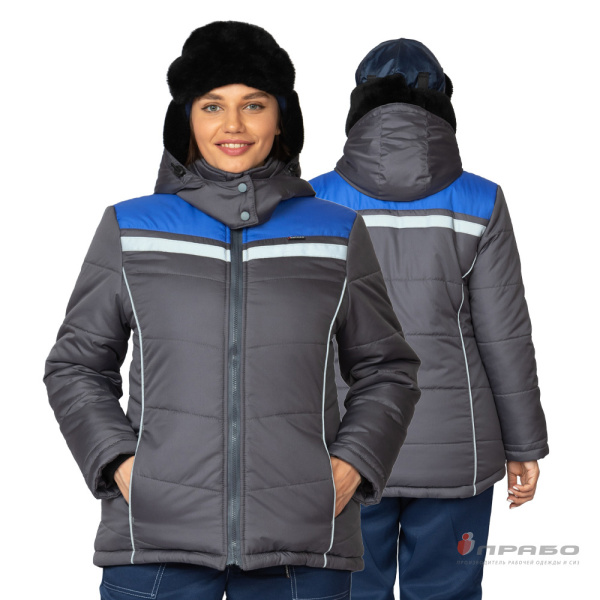 Куртка женская утеплённая «Онега-М» с трехслойным утеплителем тёмно-серая/электрик. Артикул: 9684. #REGION_MIN_PRICE# в г. Новосибирск