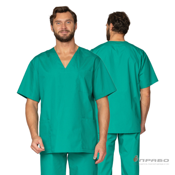 Костюм медицинский мужской «Хирург» зелёный (блузон и брюки). Артикул: Мед101. #REGION_MIN_PRICE# в г. Новосибирск