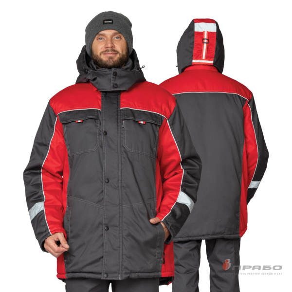 Куртка мужская утеплённая «Бренд» тёмно-серая/красная. Артикул: 9644. #REGION_MIN_PRICE# в г. Новосибирск