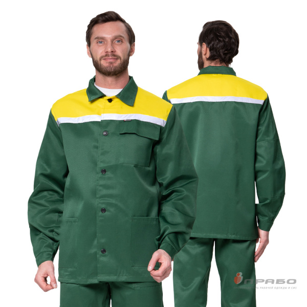 Костюм мужской «Стандарт Плюс СОП» зелёный/жёлтый (куртка и брюки). Артикул: Кос135. #REGION_MIN_PRICE# в г. Новосибирск