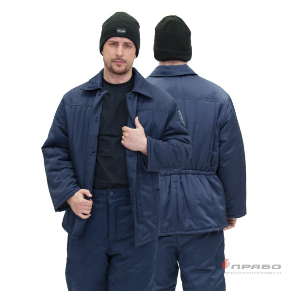 Куртка мужская утеплённая тёмно-синяя из смесовой ткани эконом. Артикул: Кур410. #REGION_MIN_PRICE# в г. Новосибирск